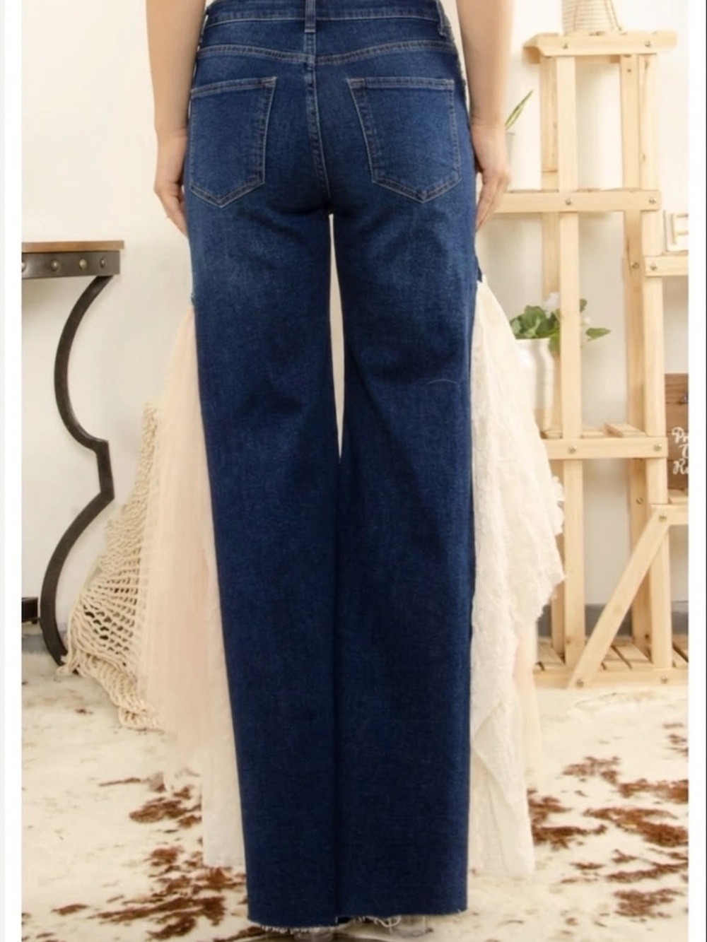 BlueVelvet Lace fringed Wide Leg Jeans - Picture 4 of 5